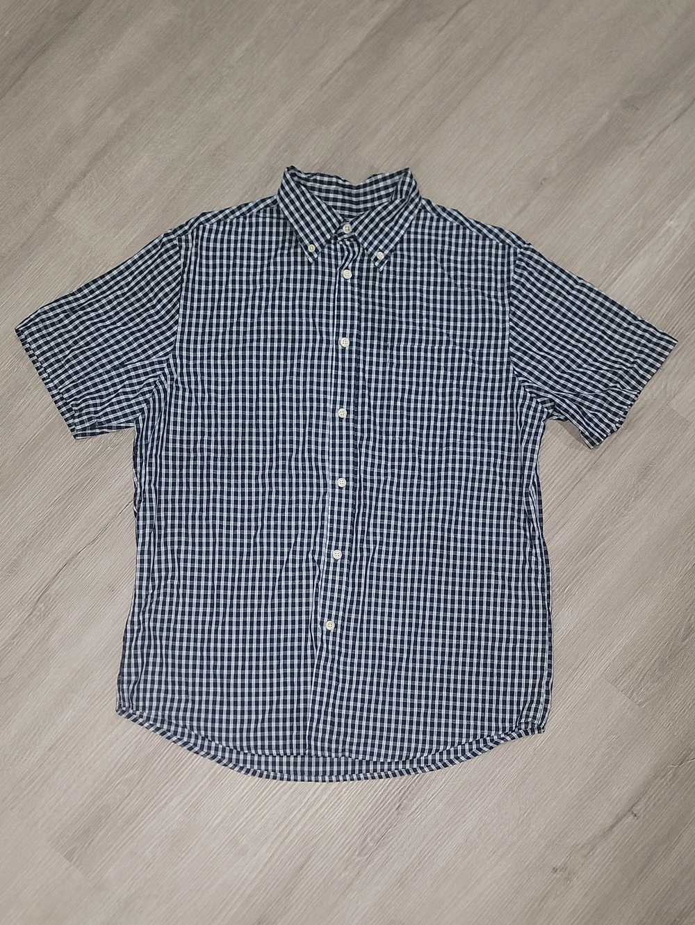 Merona Navy and White Medium Gingham Short-Sleeve Button-Down Shirt